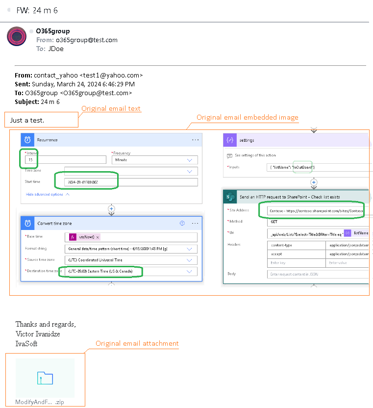 ForwardGroupEmail flow - forwarded email