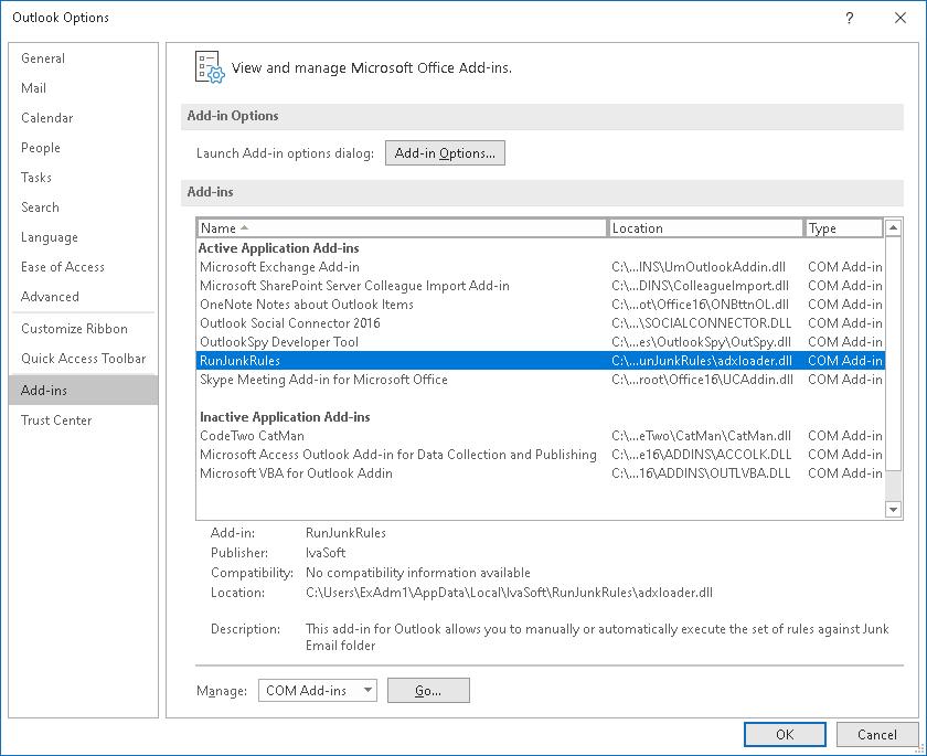 RunJunkRules addin installation Picture 1