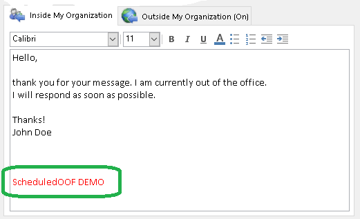 ScheduledOOF demo auto-reply